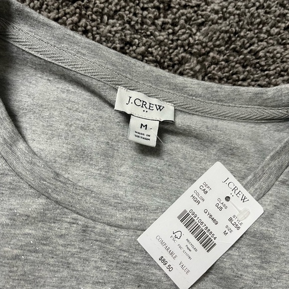 J. Crew Factory Glitter Ruffle Shoulder Pullover Sweatshirt Women’s Size Med NWT - Picture 2 of 4